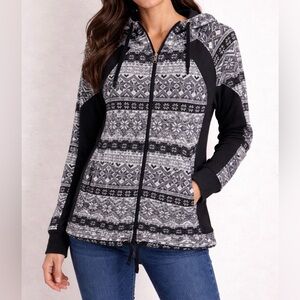 Avalanche Fair Isle Zip Hoodie Large Black Gray EUC
